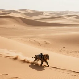 beast racing across the open desert, empty desert, sand, wide shot, fantasy art by greg rutkowski