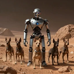 high quality presentation photo of evil robot anthropomorphic dogmen on mars, photography 4k f1.8 anamorphic bokeh 4k Canon Nikon