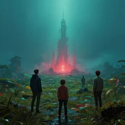 a distant colony emerges out of the gloom, photo by beeple and chris foss and ian mcque and simon stalenhag, trending on artstation, photorealistic lighting, octane render, 4 k, hd, saturated vibrant colors