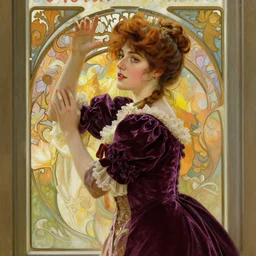 an intricate artistic pose painting of a beautiful young victorian lady looking through a window with an artistic pose wearing a beautiful velvet dress, hyper detailed, octane render, vivid colors, artstation, by jeremy mann, alphonse mucha, by boris vallejo