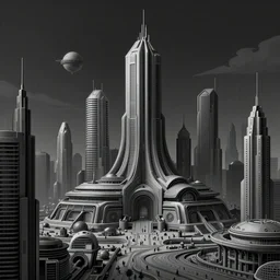 matte graphite illustration of a sci-fi utopian city, award winning, trending on art station, retrofuturism, bauhaus