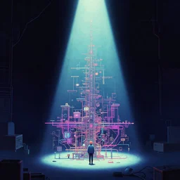 factorio, neon, rule of thirds, intricate, spotlight, by greg rutkowski, by jeremy mann, digital painting