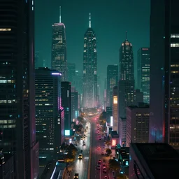 cyberpunk city establishing shot