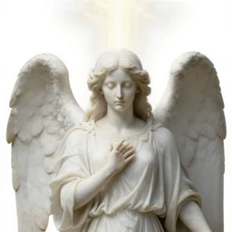 realistic medieval painting portrait of white angel with clean narrow face like noface, 3 / 4, miracle light coming up from the head up and up, misty space, grace and blessing, sfumato effect, by by bill stoneham, renaissance, christianity, marble stone, glow effect, white background