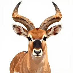 closeup upper body artwork of an eland nyala antelope with croissant horns, perfectly symmetrical head, anime key visual, incredibly detailed, D&D, finished concept art, digital art by Vladimir Kush, trending on Artstation