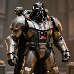 huge power armor with servos from fallout in the style of Darth Vader from star wars in full body, realism, depth of field, focus on darth vader,