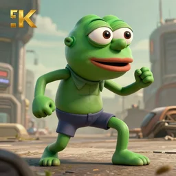 a hyperrealistic scifi poster of pepe in a dynamic pose, 8 k, cryengine, realistic, rendered, full subject in frame, at a distance