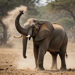 an elephant turning into dust in the air, photorealistic