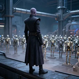 Count Dooku standing on ledge observing droid factory star wars