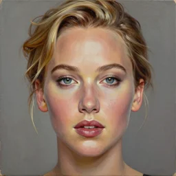 beautiful oil in canvas of jennifer lawrence, very detailed face, symetry!!