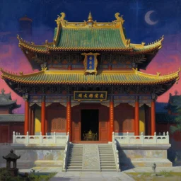 temple, taoism, synthwave, painting by greg rutkowski, j. c. leyendecker, artgerm