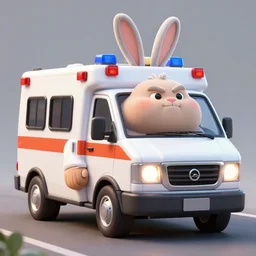 big chungus meme, anthropomorphic ambulance shaped like big chungus, fat bugs bunny shaped ambulance, highly detailed 3 d render, unreal engine 5