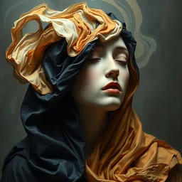epic concept art. abstract female face portrait mixing with black and color silk blankets. abstract realistic sculpture. art deco swirls. masterpiece by michelangelo. concept art, matte painting. elegant masterpiece, mich elangelo. 1 7 th century french painting. 8 k. octane. classicism. greg rutkowski, wlop, victo ngai. kandinski