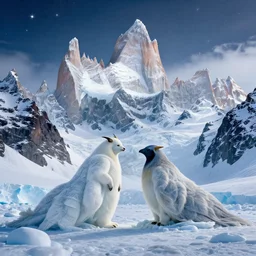 idyllic masterpiece of glacial festivity in the skirts of star mountains in Antarctica, quarrel of mountain Monarch gods, cinematic, establishing shot, extremely high detail, photorealistic, cinematic lighting, intricate line drawings, 8k resolution
