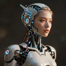 a stunning robot woman with cybernetic enhancements, wires, led lights, glowing lights, futuristic, by artgerm and wlop and bosch