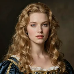 portrait of Claudia Schiffer with long hair in baroque art, anime inspired, High Res 8K, hyperdetailed