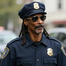 Snoop Dog as a police-man, photorealistic, hyperdetalied,high quality,