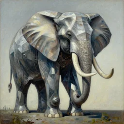 giant elephant of sci fi metallic human melancholic complex geometric geodesic figure liminal machinery mechanica by oskar schlemmer, moebius, john berkey, film grain, oil on canvas featured on artstation, hd wallpaper, 4 k