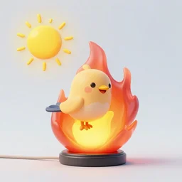 a bird - scarer is in flames. the sun laughs