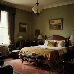 a classy furnished room retro style dim light, by norman rockwell