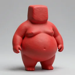 red fat abstract clay headless statue, super fat and obese thicc with a round belly bottom and squared top, missing head, asking : what is samegame?