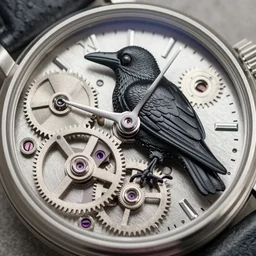 clockwork crow in the style of swiss watch internals