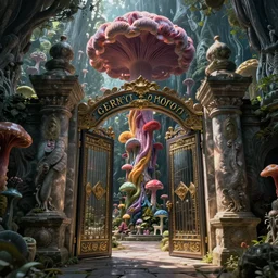 The gate to the eternal kingdom of mycelium, fantasy, digital art, HD, detailed.