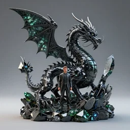 dragon with big sequins and engraved on obsidian, art staton, octane render, 4 k, 8 k, colony, man standing