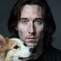 keanu reeves as a ghost with his dog, hyper realistic face, beautiful eyes, fantasy art, in the style of greg rutkowski, intricate, hyper detailed, smooth
