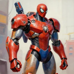 greg manchess portrait painting of fully armored mecha spiderman as overwatch character, medium shot, asymmetrical, profile picture, organic painting, sunny day, matte painting, bold shapes, hard edges, street art, trending on artstation, by huang guangjian, gil elvgren, ruan jia, greg rutkowski, gaston bussiere