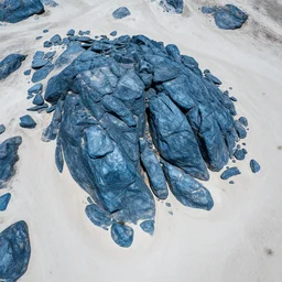 aerial photography, sharp slateblue  boulders, cool pale sand, ancient civilization