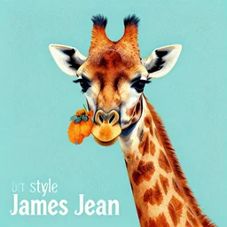 “painted giraffe portrait, dotart, album art in the style of James Jean”