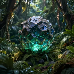 glowing obsidian sphere in a jungle