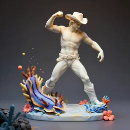 a cowboy turning into blooms. tropical sea slugs, tractor tires. complementary colors. national geographic. 8 k, rendered in octane, smooth gradients. sculpture by antonio canova