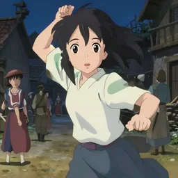 anime visual, portrait of a young female in a busy medieval village exterior, low light, cute face by ilya kuvshinov, yoh yoshinari, makoto shinkai, dynamic pose, dynamic perspective, anime cel, anime still image, flat cel shading mucha, rounded eyes, crisp smooth clean lines, dramatic