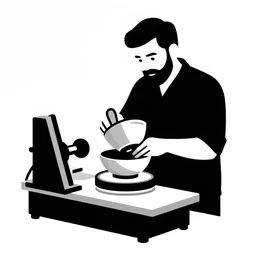 bearded man turning bowl on woodlathe, machinery, vector art, simple, clean, monochromatic, woodturning