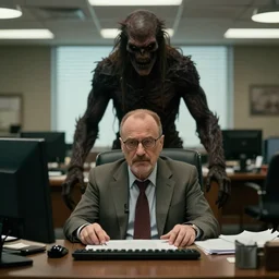 saul goodman being stalked in his office by scary cryptid creature