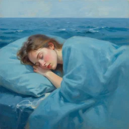 A woman sleeping and the ocean is her cover, masterpiece digital painting by Alex Grey, Greg Rutkowski, artstation, 4k wallpaper