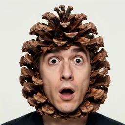 pine cone headed man with hard black eyes very startled, rule of thirds, super sharp, 4 k, ultra detailed, norman rockwell, angelic.