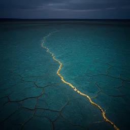 deep turquoise dry desert ground with gold veins, kintsugi, twilight, eerie, dark colors, 8 k hd, very detailed, high quality