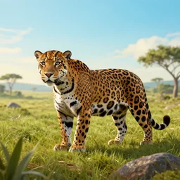 a beautiful detailed surreal jaguar in a serene landscape, landscape photography composition, vivid colors, octane render, redshift render, by ellen jewett, by jean delville, by edmund dulac, by jean giraud