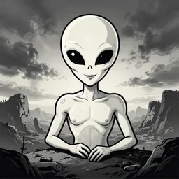 alien smiling, vector style, line art