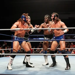 “ the blues brothers as a professional wrestling team, fighting in the wrestling ring, still from tv broadcast ”