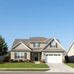 a suburban house under a fake sky,