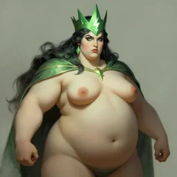 mighty plump female sorceress, green tiara, lightning strike, strong line, muted color, beautiful! coherent! by frank frazetta, by brom
