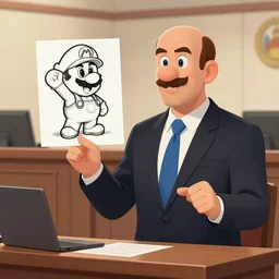 a court sketch of saul goodman defending super mario in court, saul goodman and mario, sketch art, court sketch art, saul goodman, mario, very sketchy court sketch