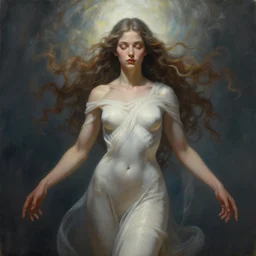painting of a modern mystical goddess over the abyss, highly detailed, digital painting, artstation, concept art, smooth, sharp focus, illustration, art by gabriele dell otto, 8 k
