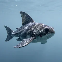 an exotic large sea creature, plain light blue background, dslr, fine details, soft light, in the style of trent parke