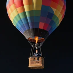 highly detailed portrait of a single man flying in hot air balloon in the colorful space, in the style of greg rutsowski, dark background, wide angle shot, hyper realistic, concept art, 8 k detail post - processing