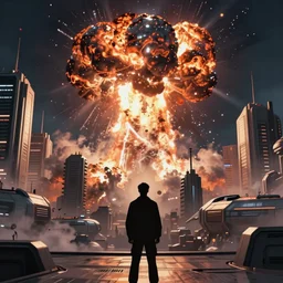 scifi action movie scene ralph mcquarrie digital art of someone witnessing destruction of the city, nuclear bomb blast, unreal engine, hyper realism, realistic shading, cinematic composition, blender render, octane render, hdr, detailed textures, photorealistic, ultrawide shot, 4 k digital camera